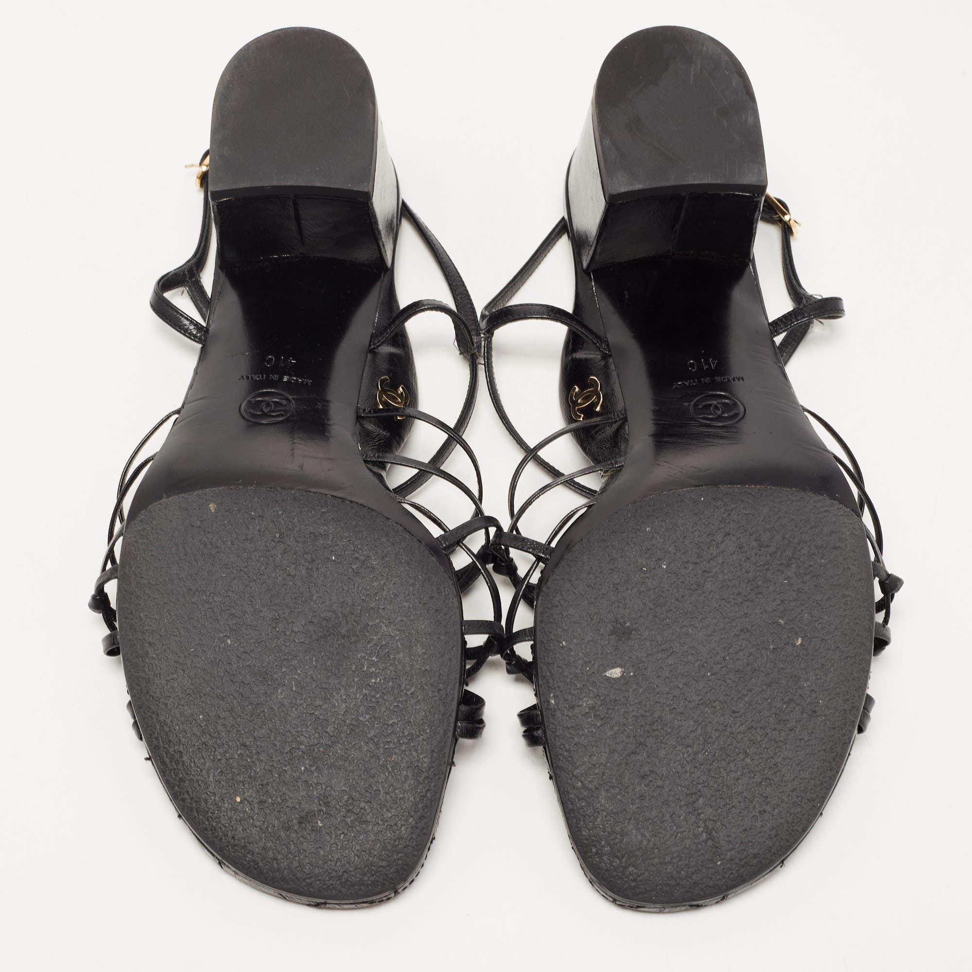 Chanel Black Knotted Leather Strappy Sandals Size 41 5