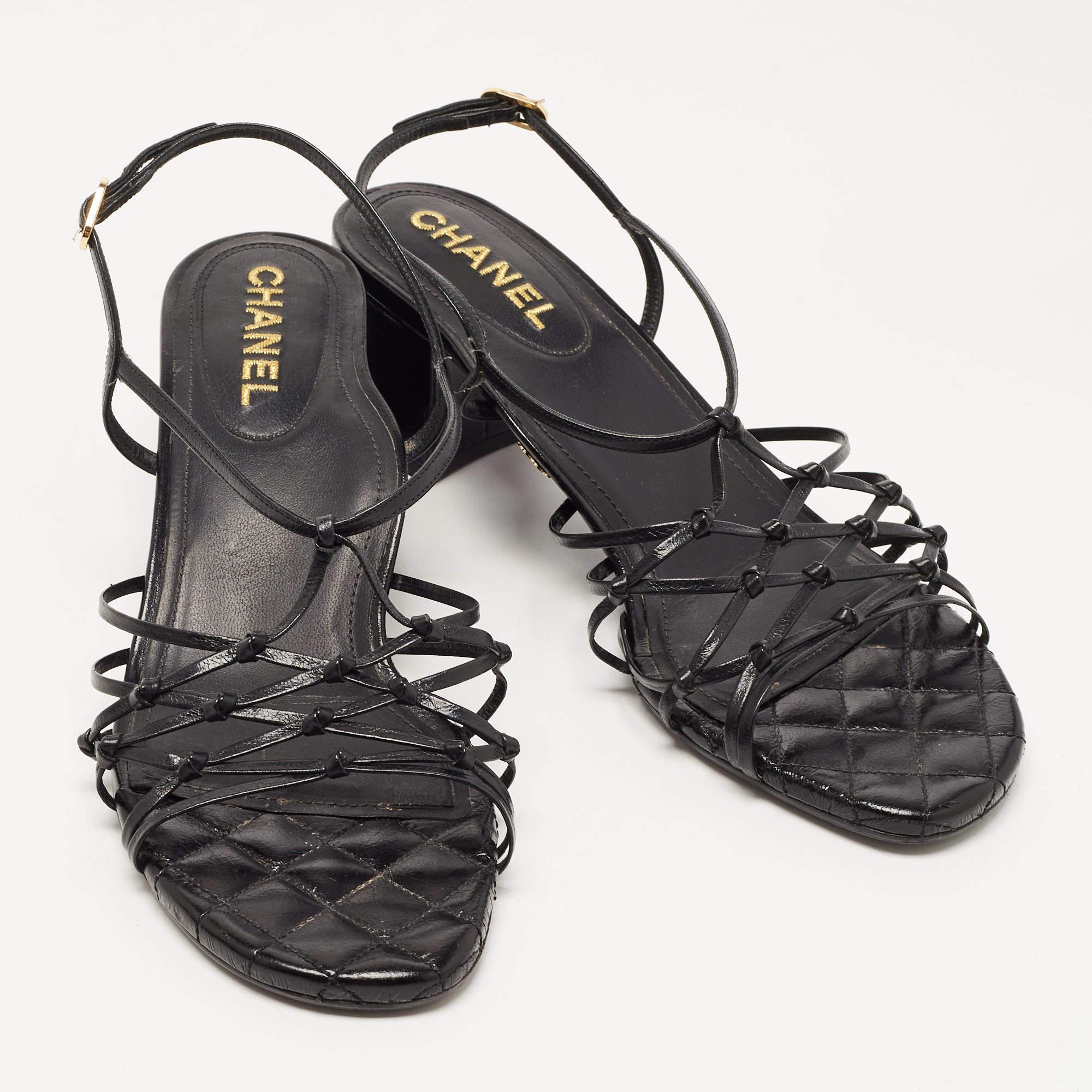 Women's Chanel Black Knotted Leather Strappy Sandals Size 41
