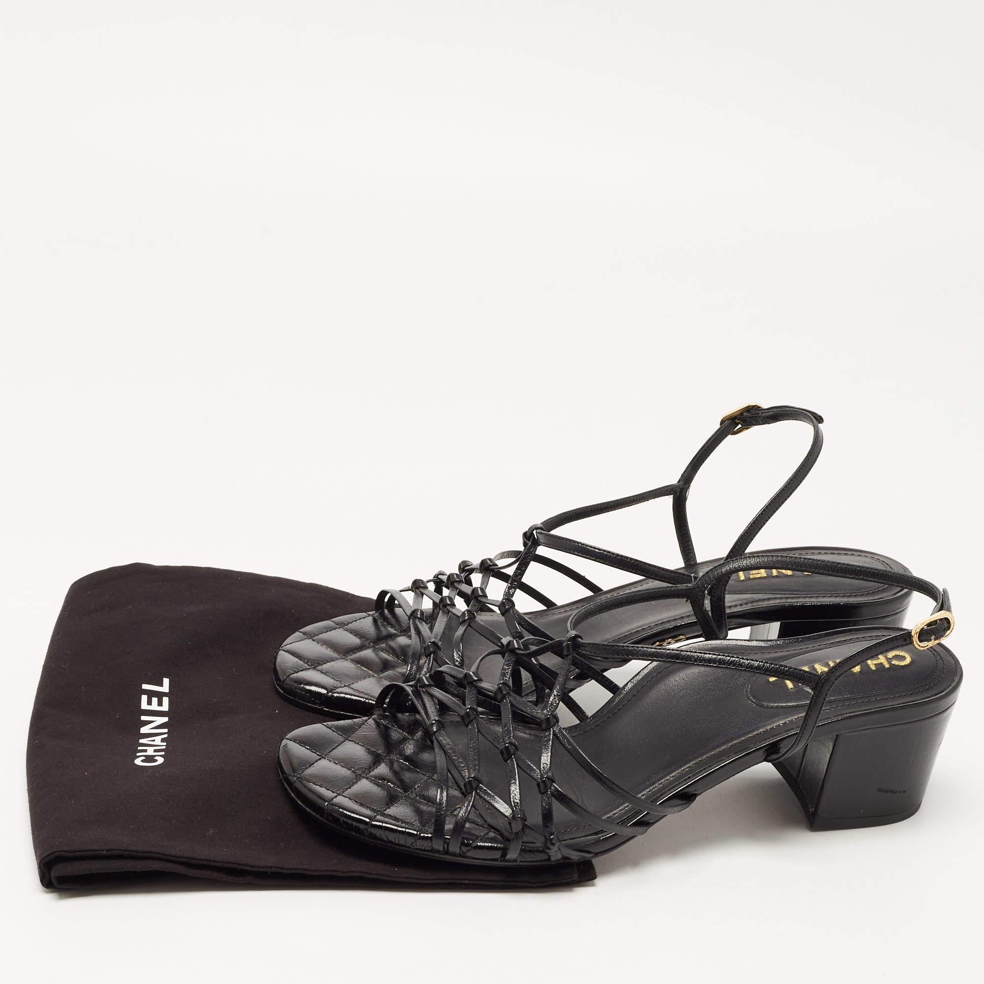 Chanel Black Knotted Leather Strappy Sandals Size 41 2