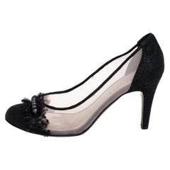 Chanel Black Lace And Mesh Embellished Pumps Size 40