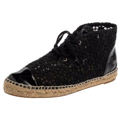 Chanel Black Lace And Patent Leather High Top Espadrille Sneakers Size 39