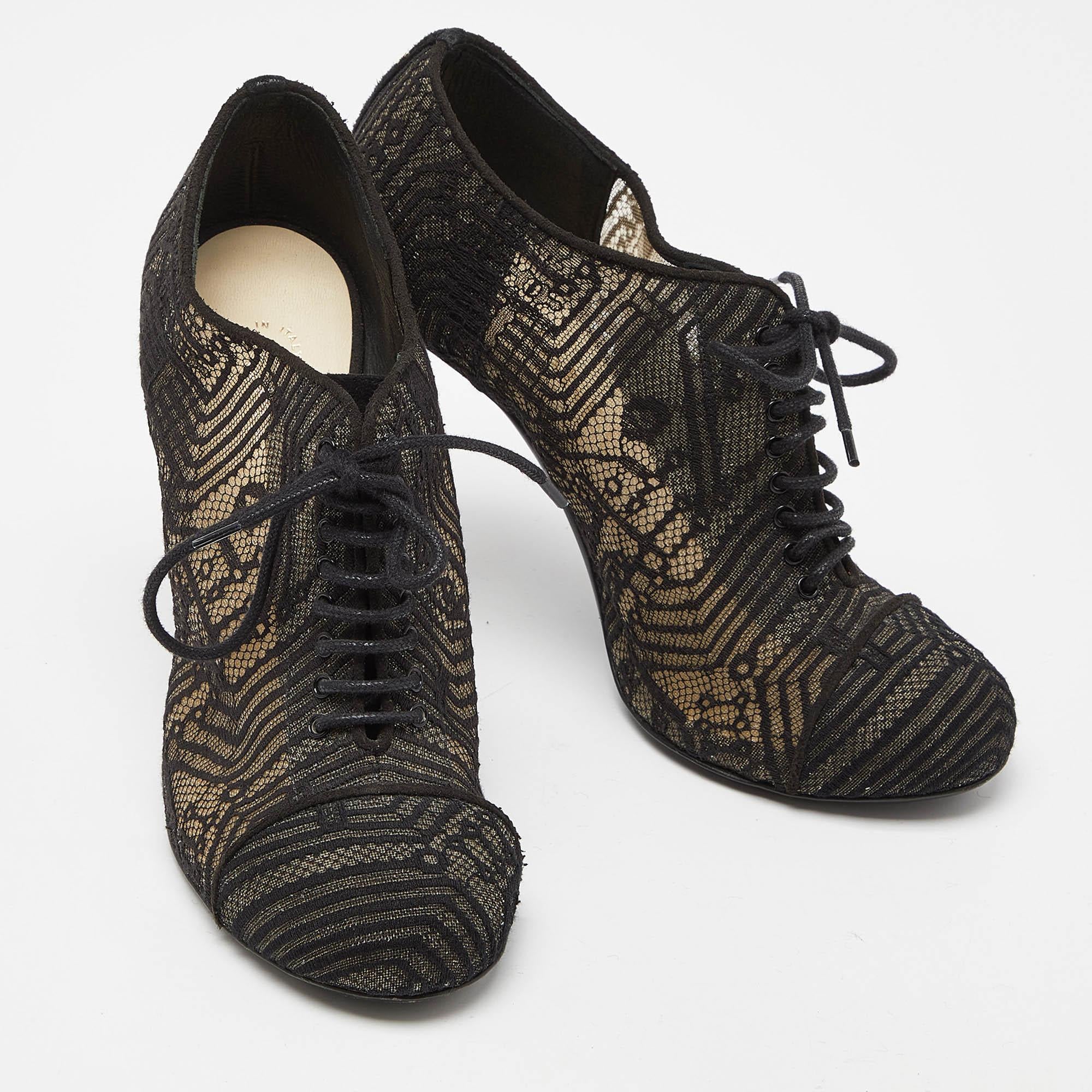 Women's Chanel Black Lace and Suede Lace Up Ankle Booties Size 37