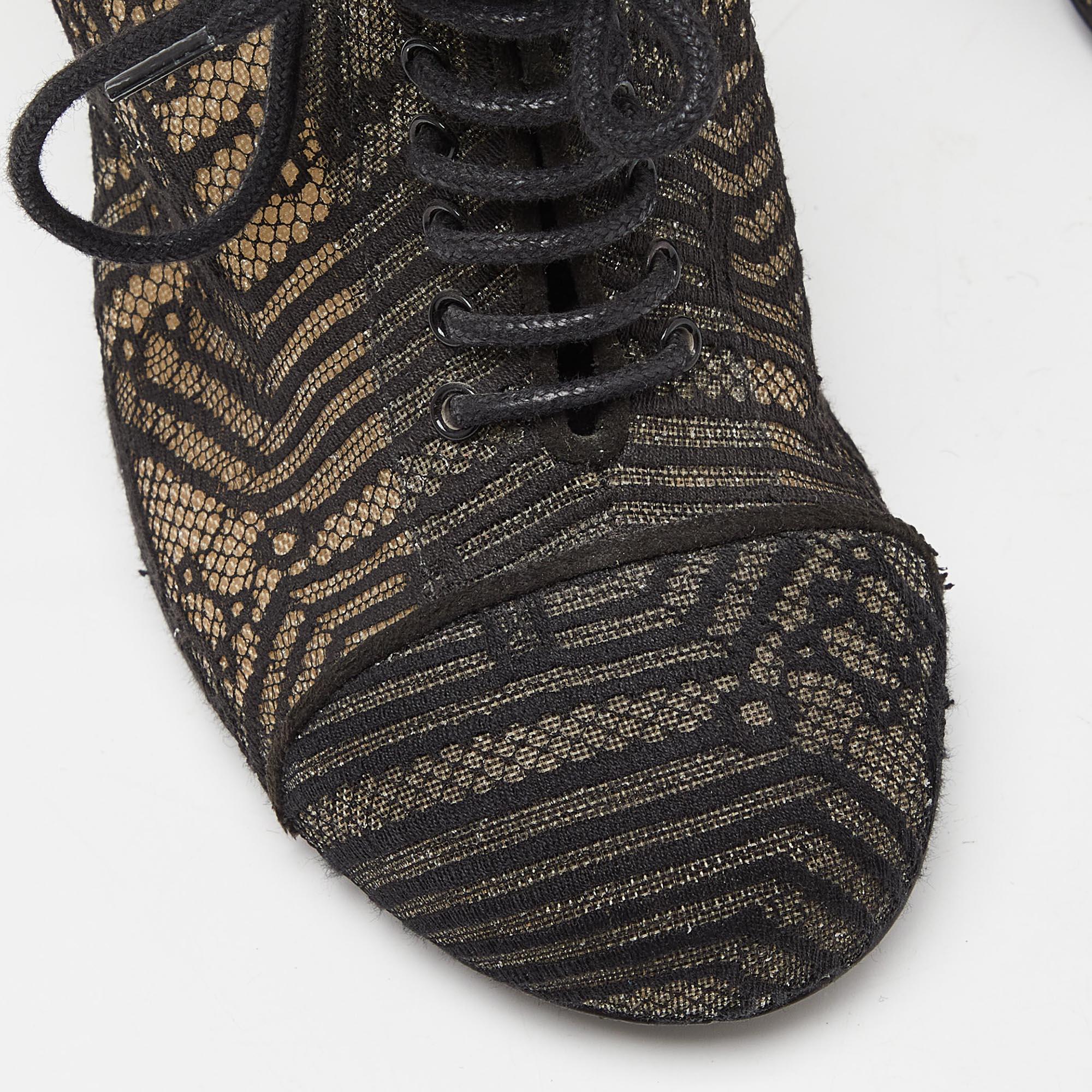 Chanel Black Lace and Suede Lace Up Ankle Booties Size 37 4