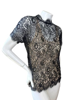 Chanel Black Lace Blouse with Silk Camisole Set Size FR 34