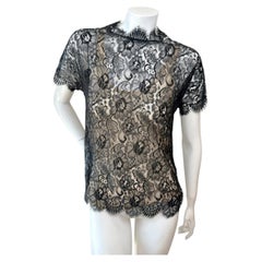 Chanel Black Lace Blouse with Silk Camisole Set Size FR 34