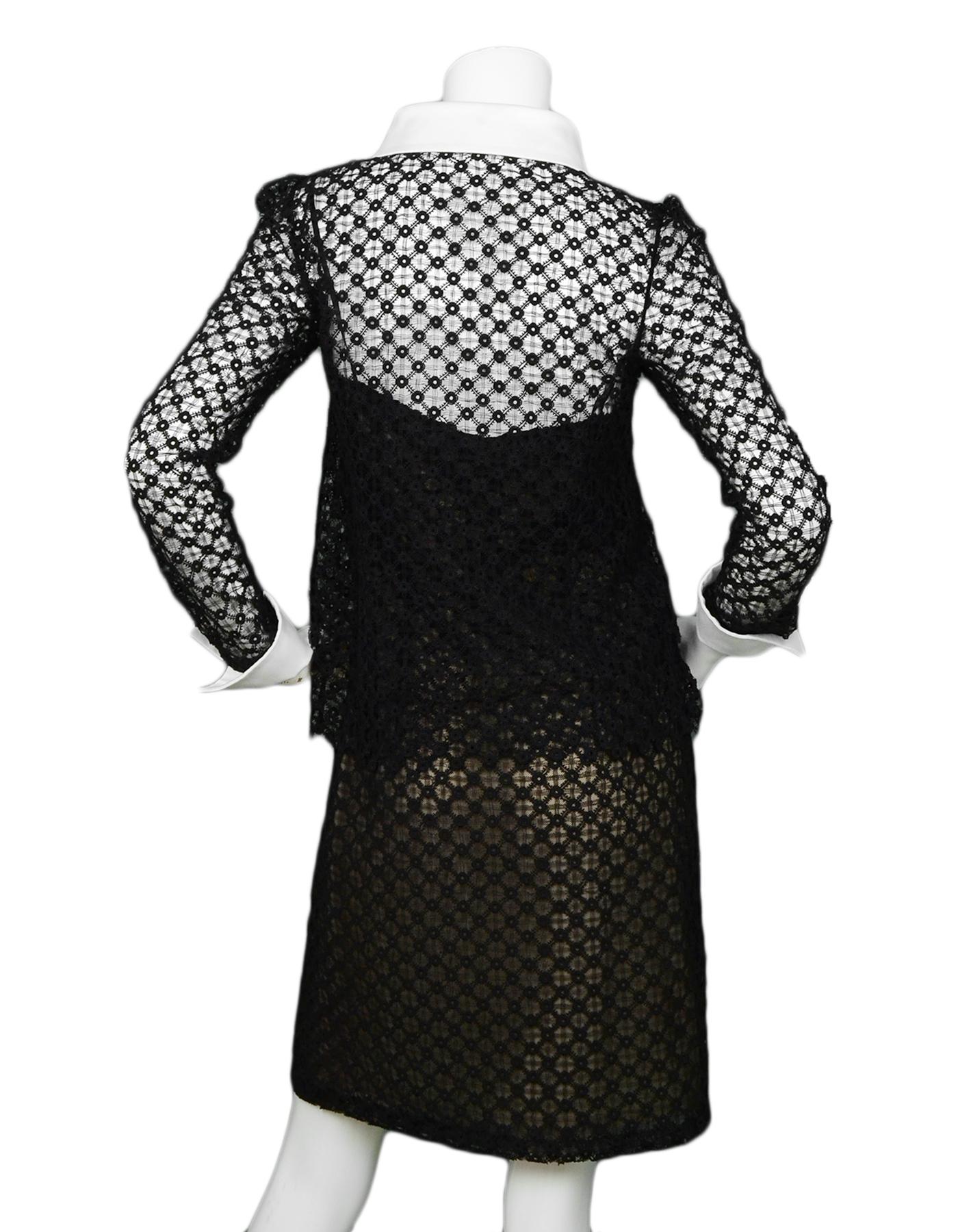 Chanel Black Lace Dress w/ White Cuffs & Embedded Pearl Buttons sz 38 In Excellent Condition In New York, NY