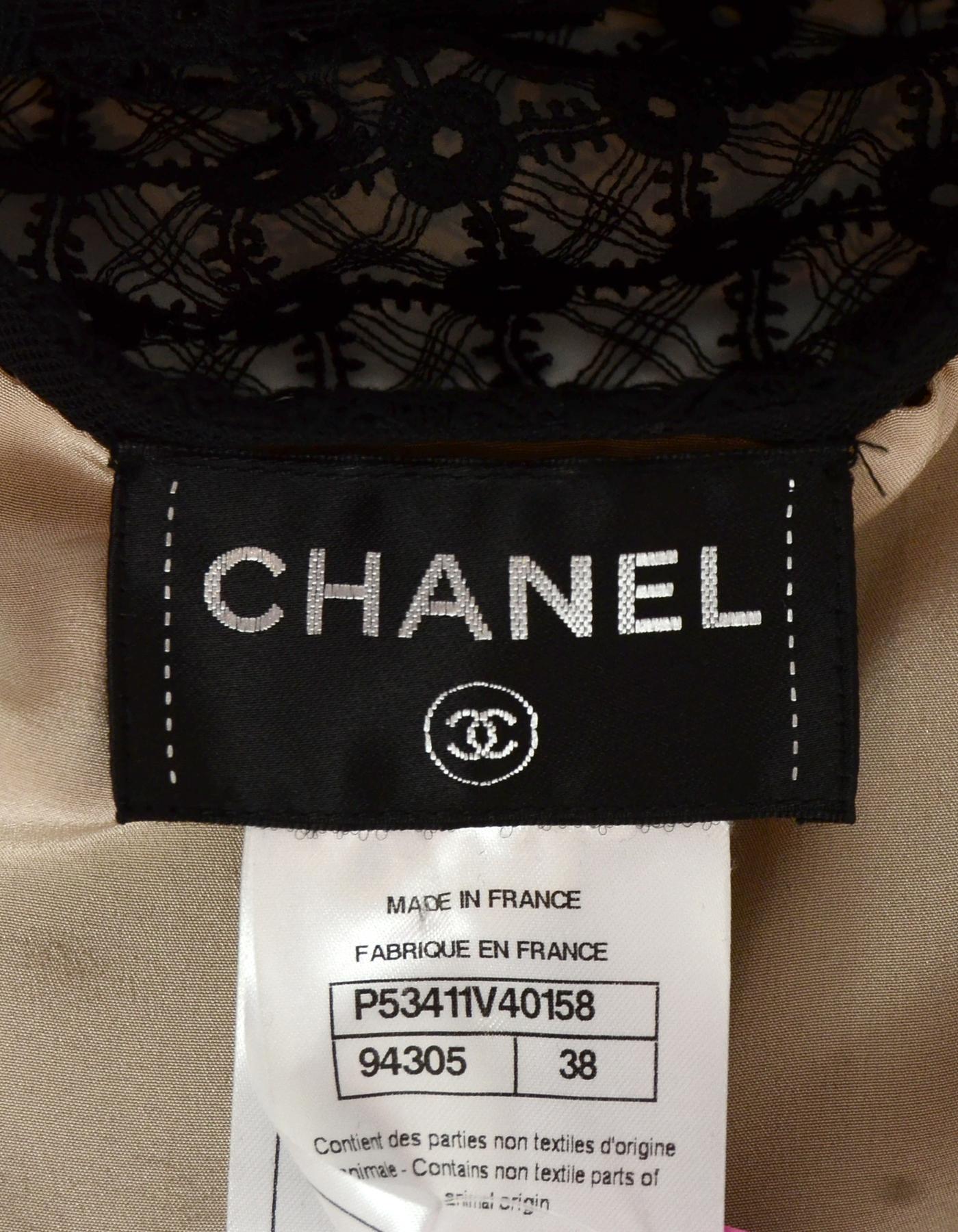 Women's Chanel Black Lace Dress w/ White Cuffs & Embedded Pearl Buttons sz 38