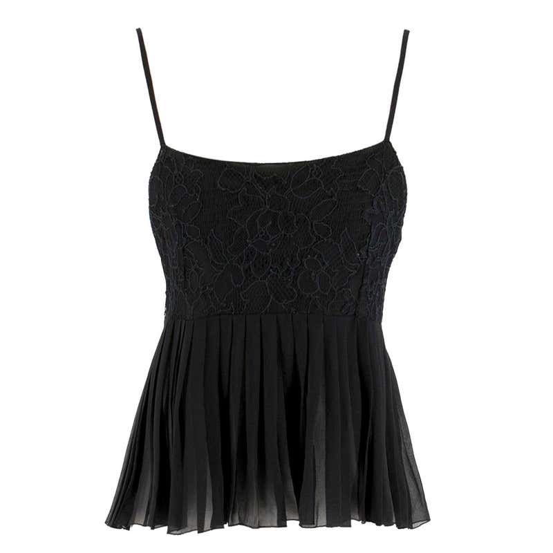 Chanel Black Lace Embroidered Sheer Pleated Cami Top Size US 8 at ...