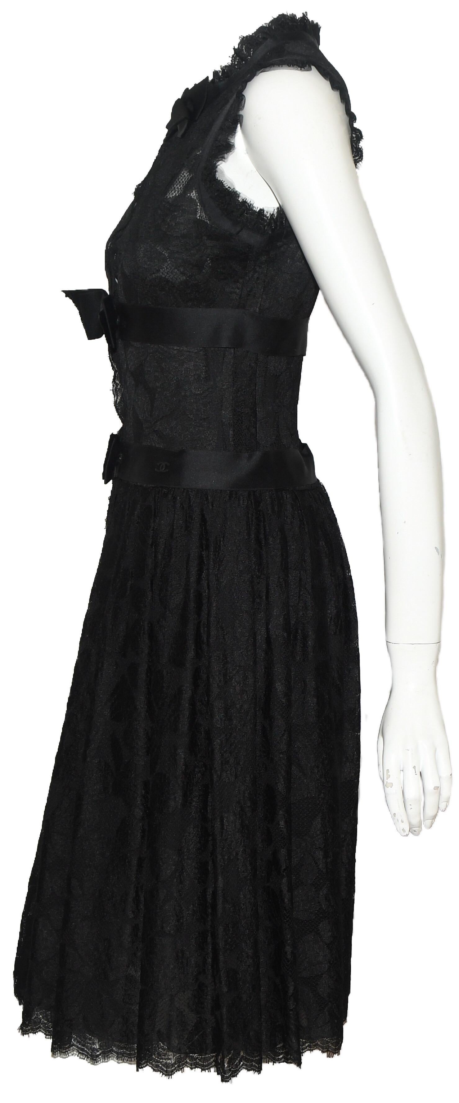 Women's Chanel Black Lace Evening Dress 2005 Fall Season With Button Down Front Closure 