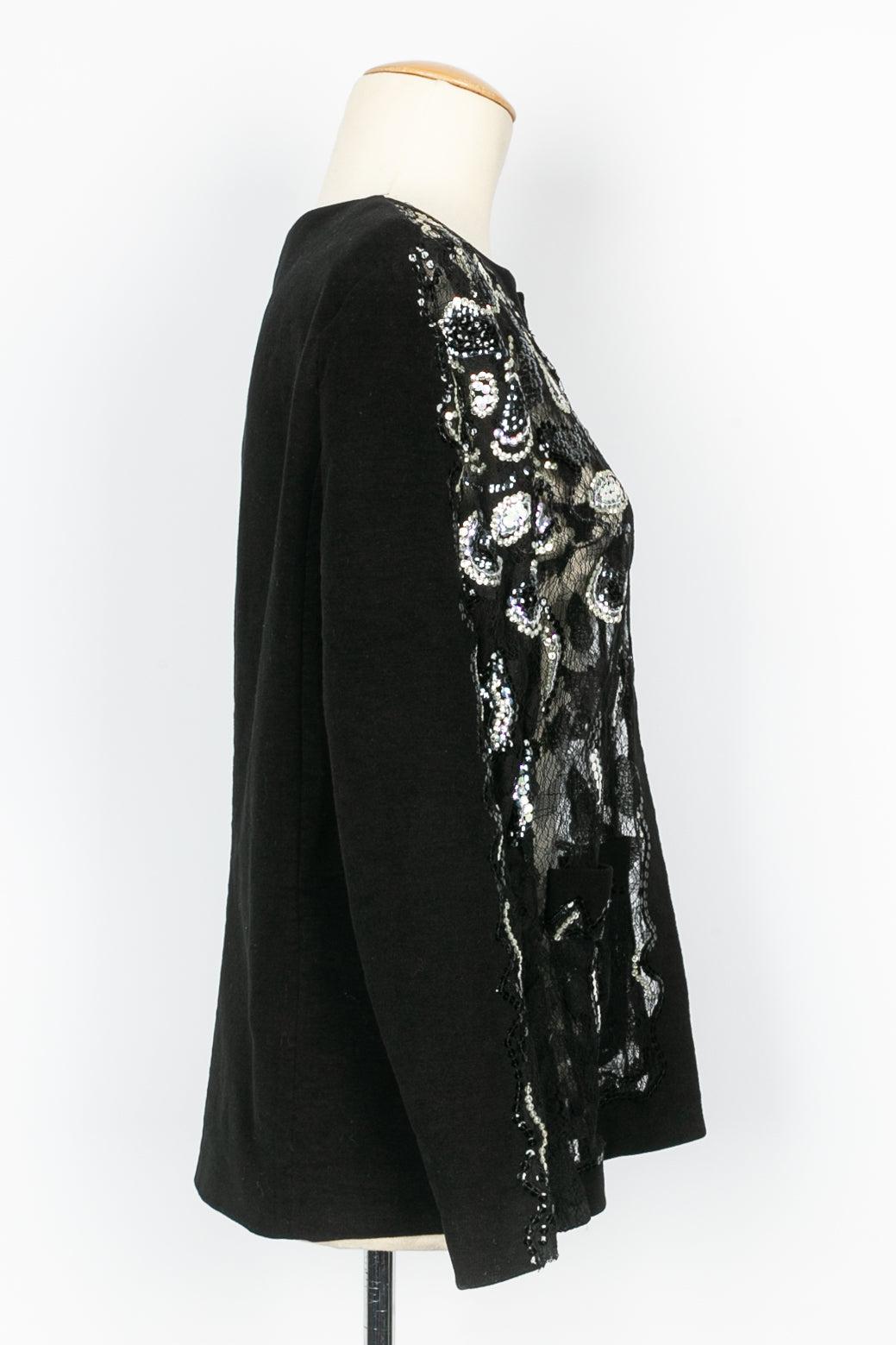 Women's Chanel Black Lace Jacket Embroidered with Blue and Silver Sequins, 2001  For Sale
