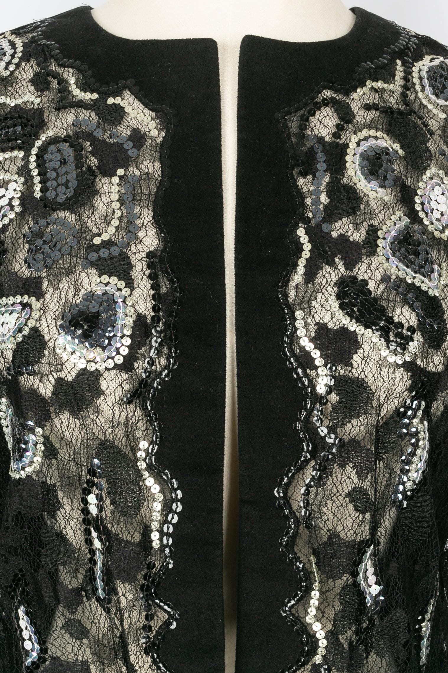 Chanel Black Lace Jacket Embroidered with Blue and Silver Sequins, 2001  For Sale 1