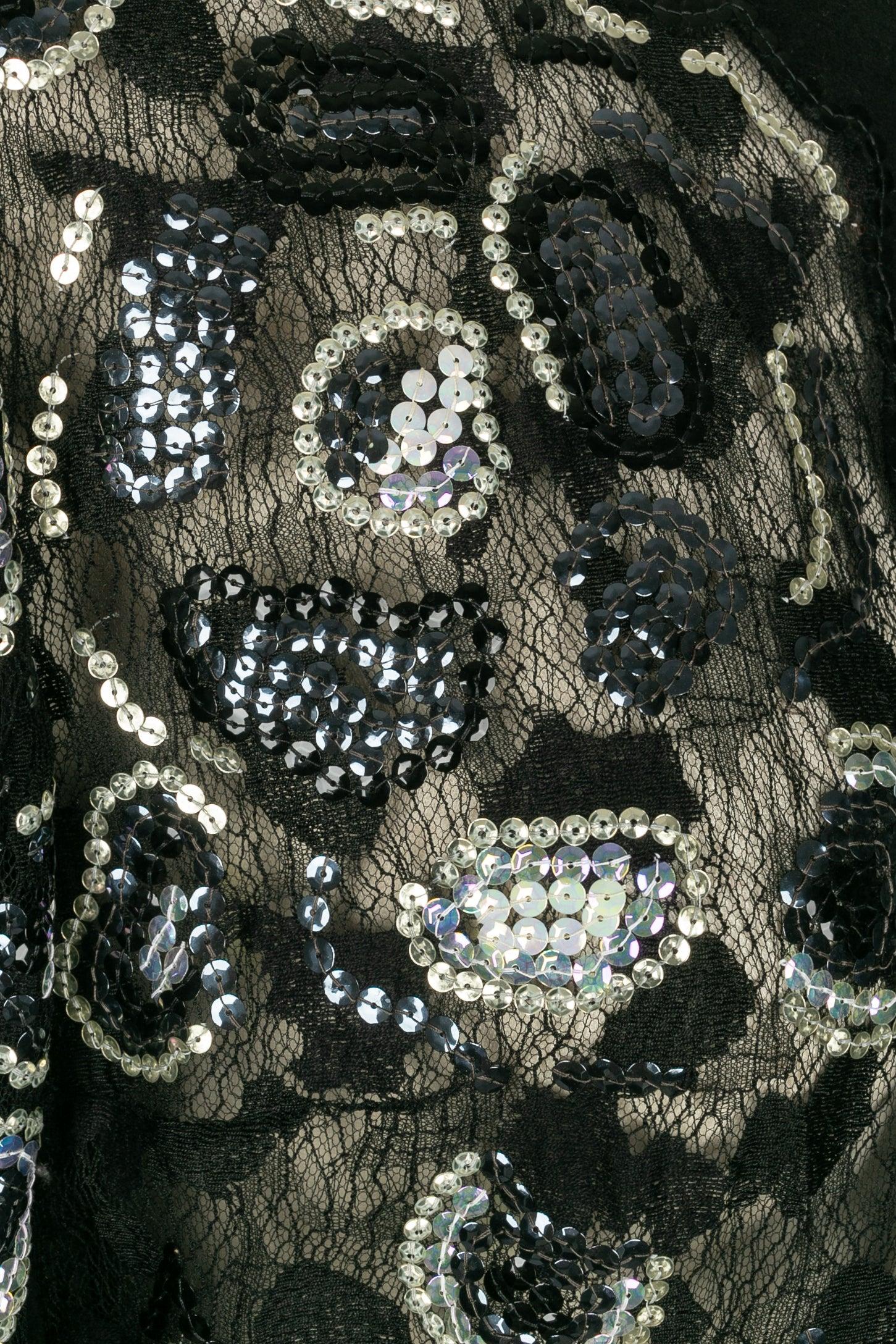 Chanel Black Lace Jacket Embroidered with Blue and Silver Sequins, 2001  For Sale 2