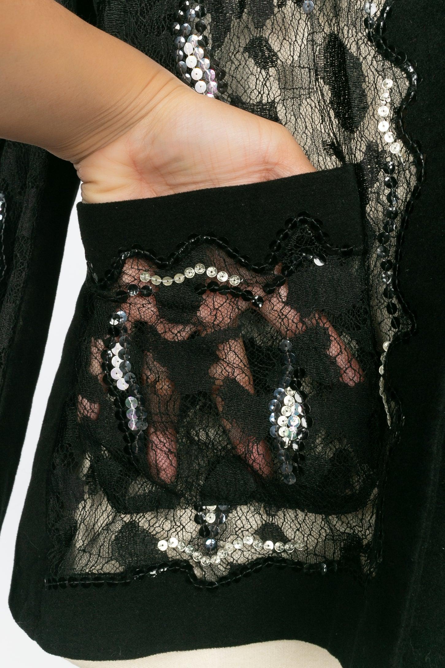 Chanel Black Lace Jacket Embroidered with Blue and Silver Sequins, 2001  For Sale 3