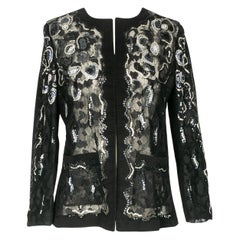 Chanel Black Lace Jacket Embroidered with Blue and Silver Sequins, 2001