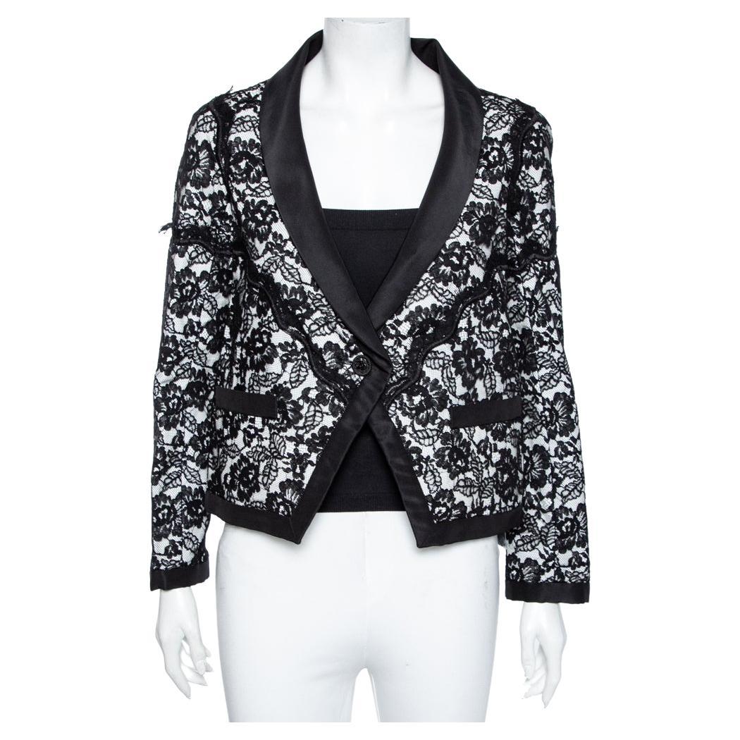 Chanel Black Lace Overlay Single Breasted Blazer M