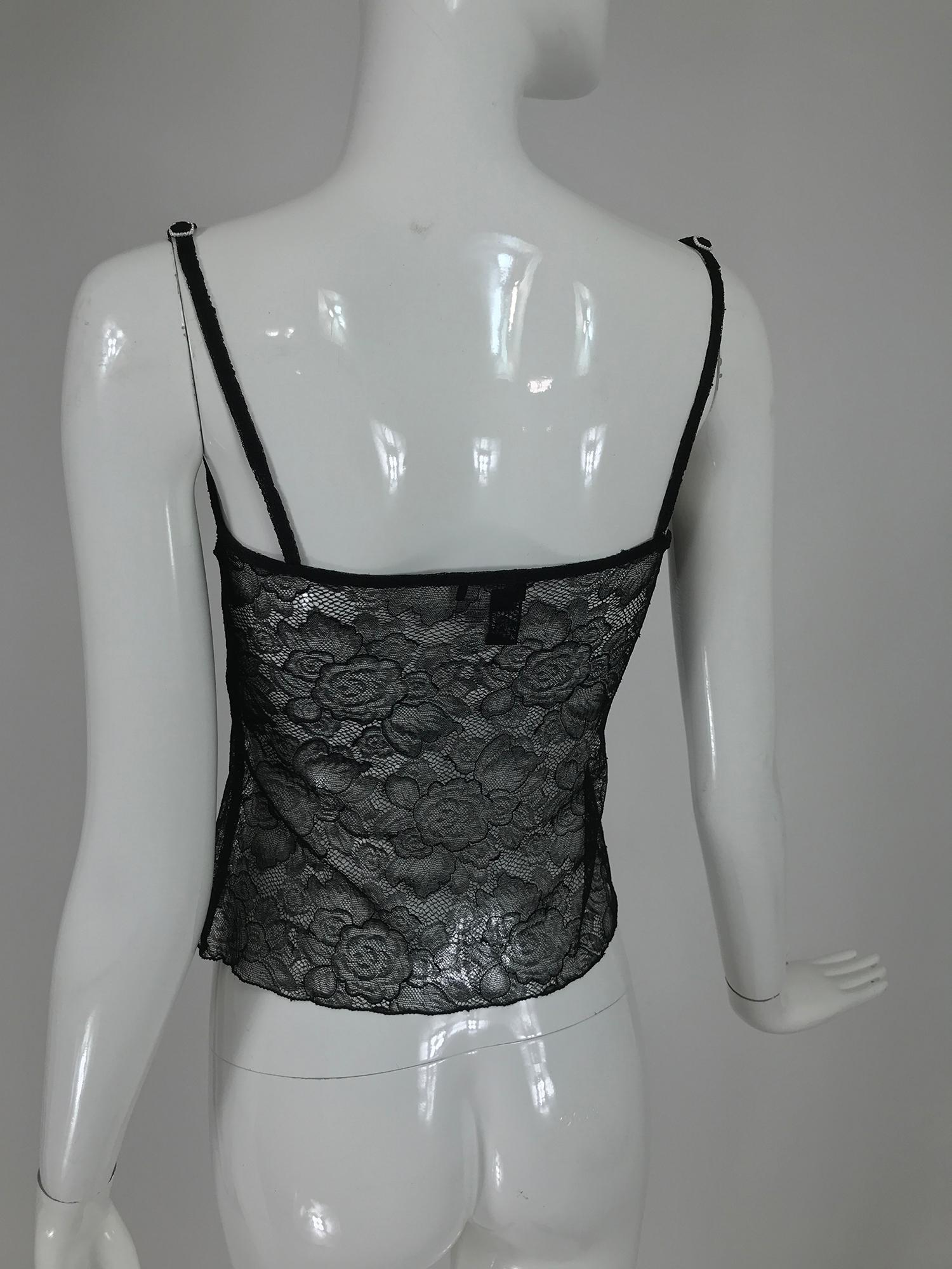 Chanel black lace pearl trimmed embroidered camisole 2004A In Good Condition In West Palm Beach, FL