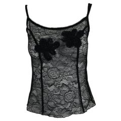 Chanel black lace pearl trimmed embroidered camisole 2004A