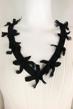 Chanel Black Lace Ribbon Trimmed White Cotton V-Neck Top