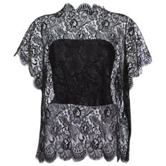 Chanel Black Lace Scallop Detail Top M