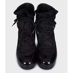 Chanel Black Lace-Up Textile Rubber Boots Size 38