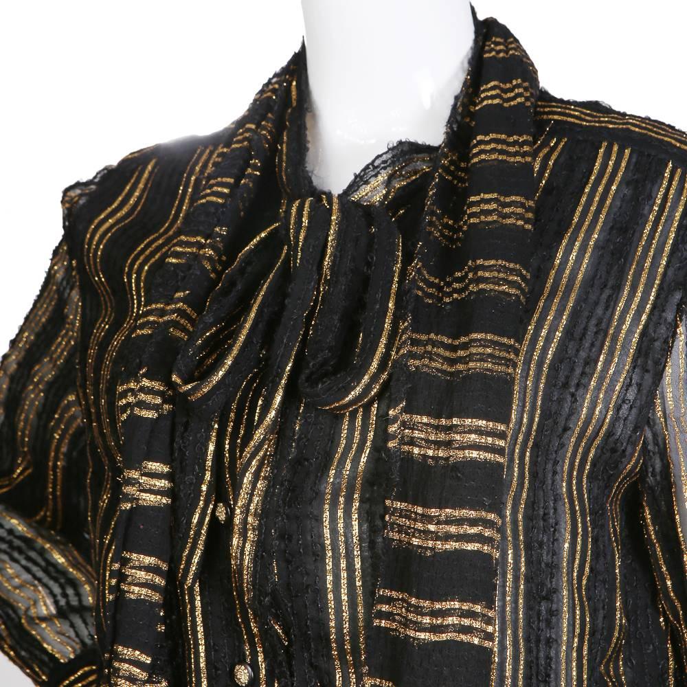  Chanel Black Lace with Gold Stripes Peasant Dress, circa 1970s In Excellent Condition In Los Angeles, CA