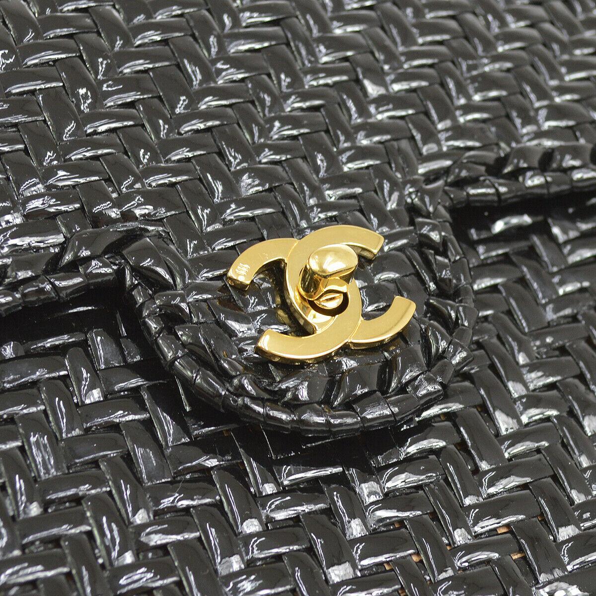 Chanel Black Lacquered Wicker Medium Gold Evening Shoulder Flap Bag in Box

Lacquer
Wicker
Gold tone hardware
Woven lining
Turnlock closure
Date code present 
Made in Italy
Shoulder strap drop 14.5