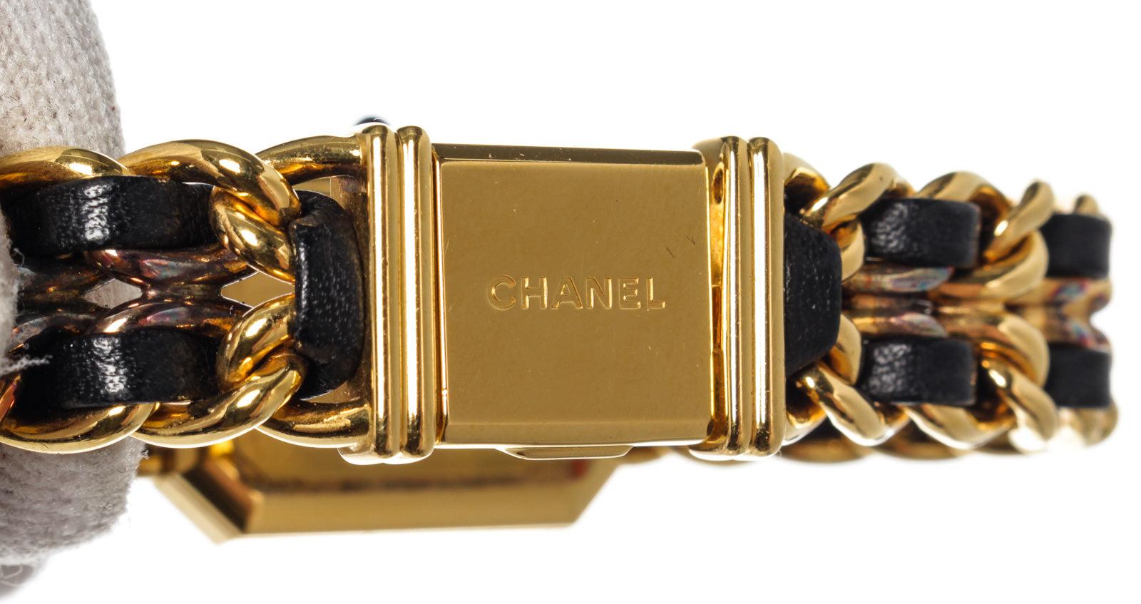 Chanel Black Ladies Leather Premiere M Watch with gold-tone hardware.

46157MSC 