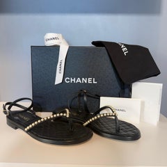 Chanel Black Lamb and Pearls Sandals Size IT 37