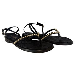 Chanel Black Lamb and Pearls Sandals Size IT 37