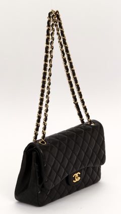 Chanel Black Lamb Jumbo Double Flap Gold Bag