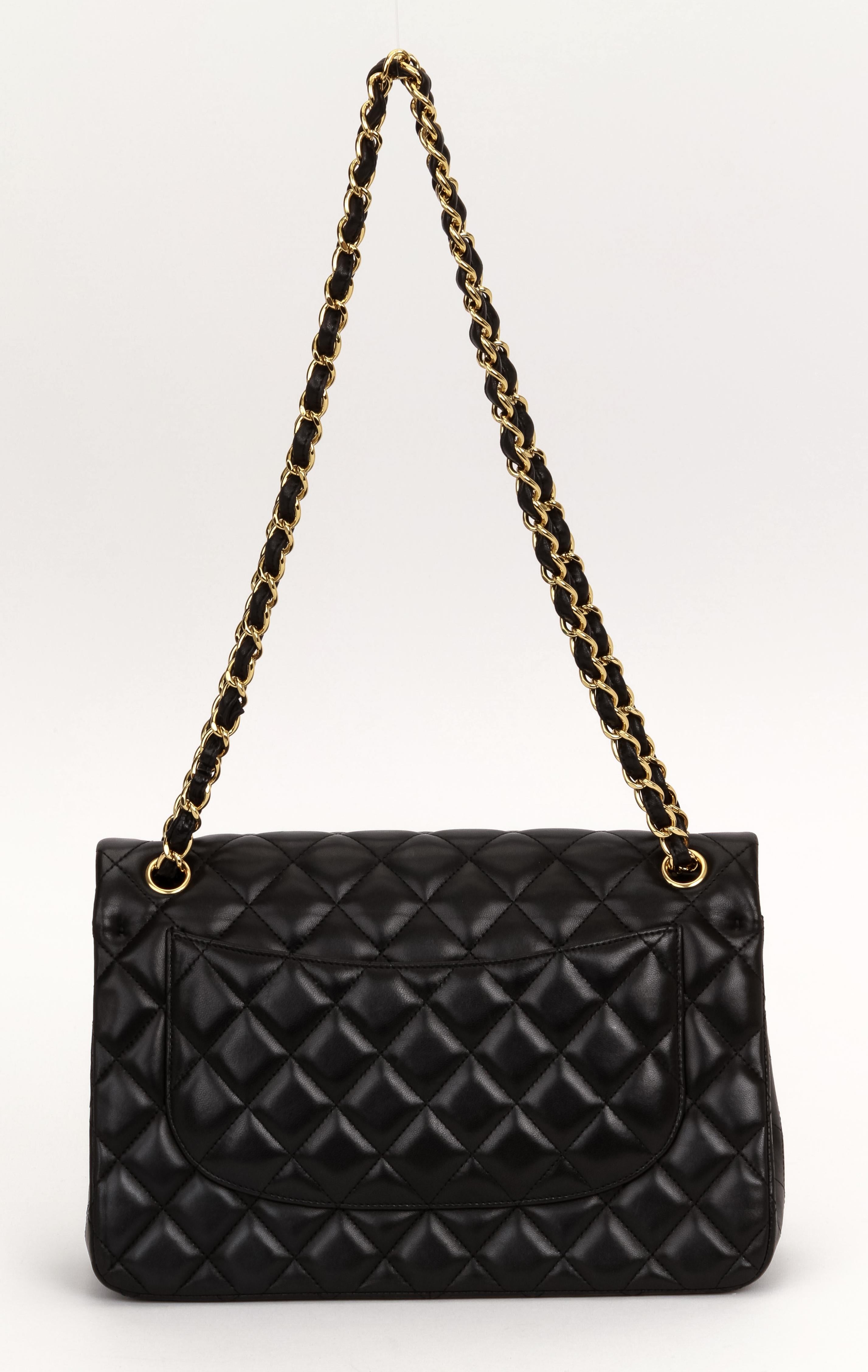 Women's Chanel Black Lamb Jumbo Double Flap Gold Bag For Sale