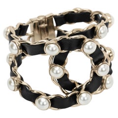 Chanel Black Lamb/Pearl Clamp Bracelet New 