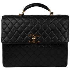 Vintage Chanel Black Lamb Skin Leather Briefcase