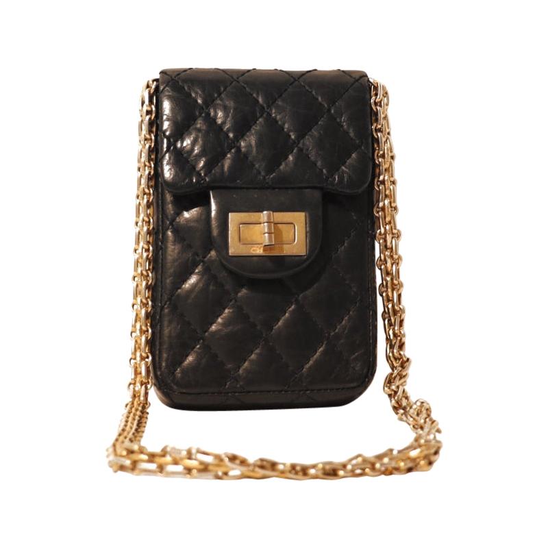 Chanel Black Lambskin 2.55 Reissue Phone Bag at 1stDibs