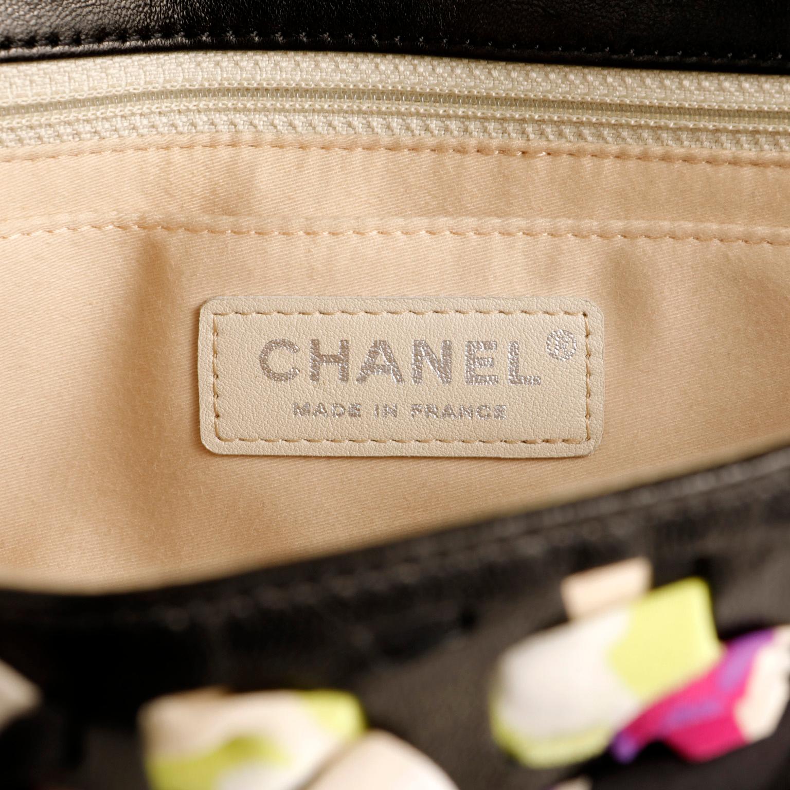 Chanel Black Lambskin and Silk Woven Ribbon Medium Flap Bag 1