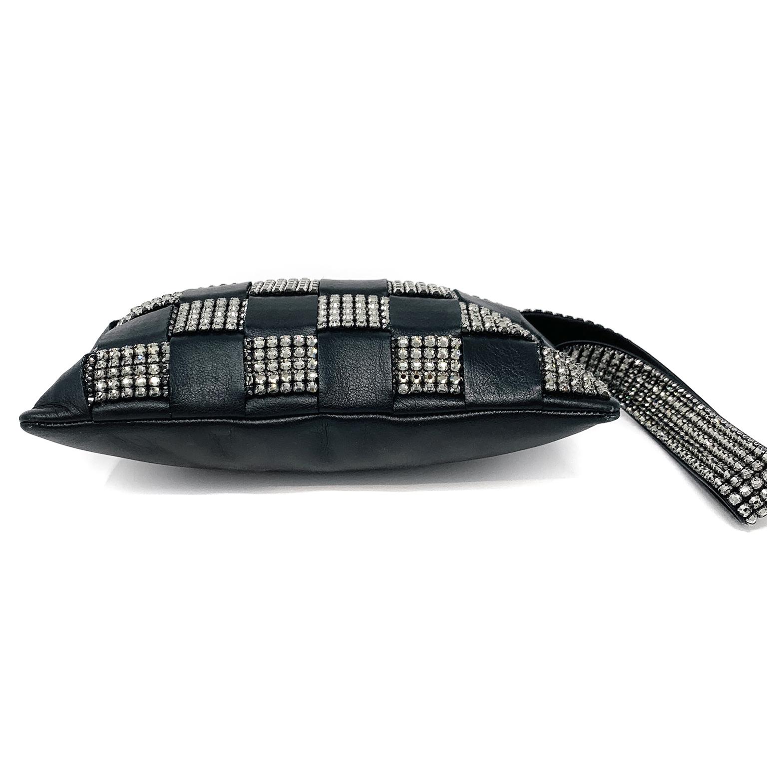 Women's or Men's Chanel Black Lambskin and Swarovski Crystal Wristlet