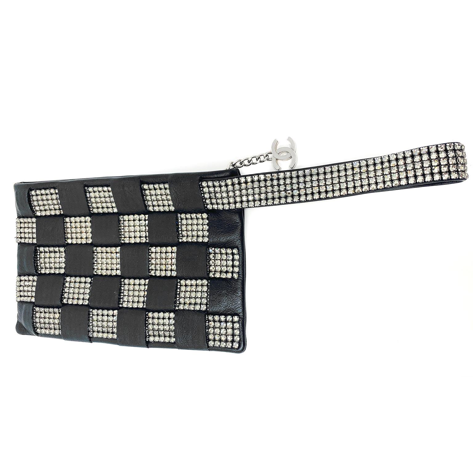 Chanel Black Lambskin and Swarovski Crystal Wristlet 1