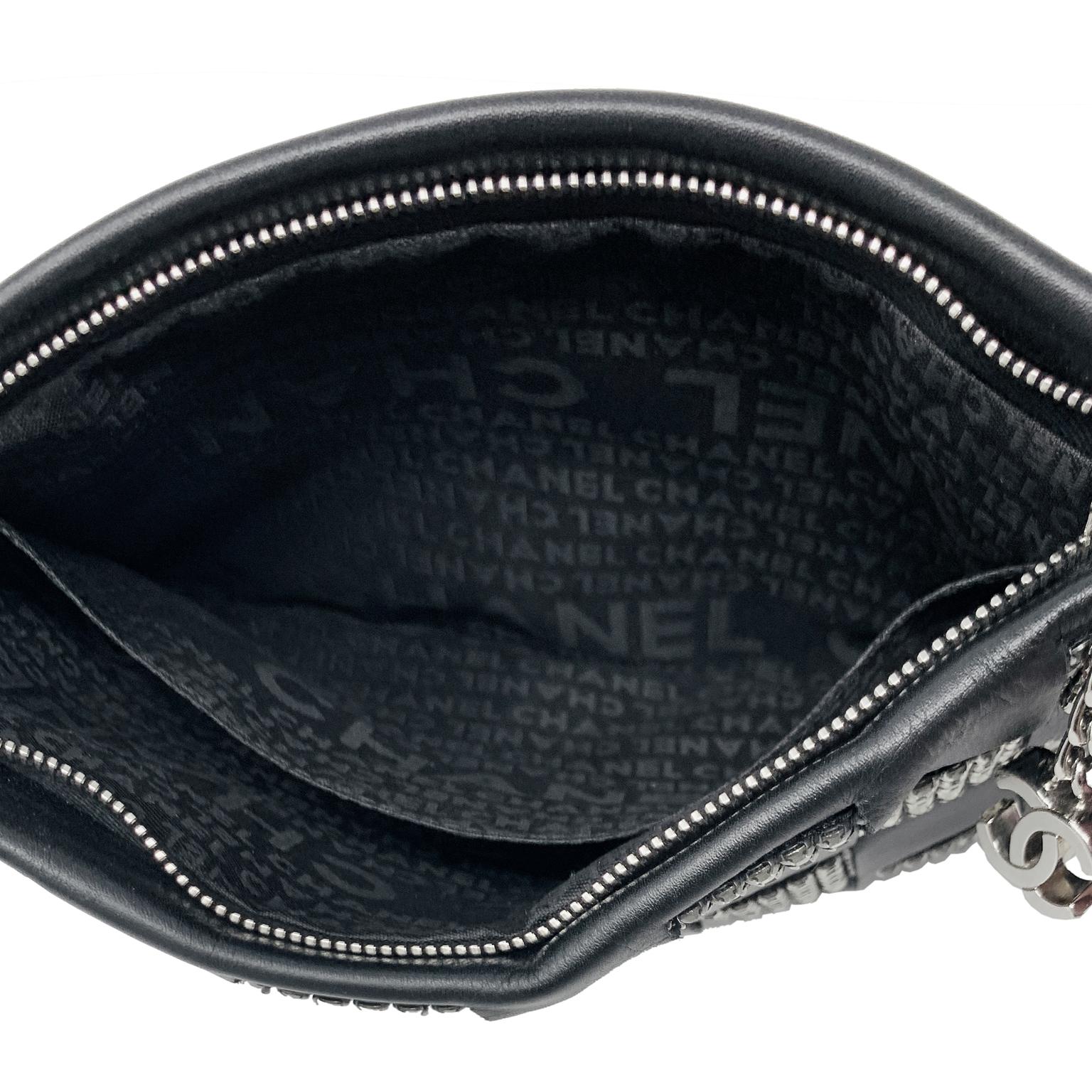 Chanel Black Lambskin and Swarovski Crystal Wristlet 3