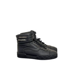 Chanel Black Lambskin Ankle Strap Sneakers - Size 40