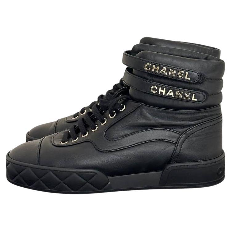 Chanel Black Lambskin Ankle Strap Sneakers - Size 40