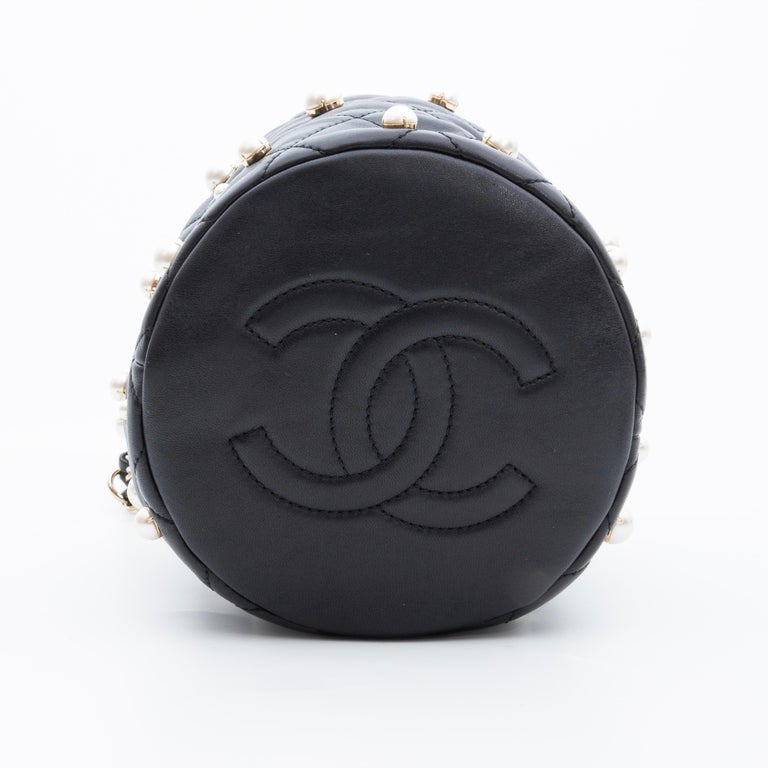 Chanel Black Lambskin Bucket Drawstring Pearl Small Shoulder Bag SS