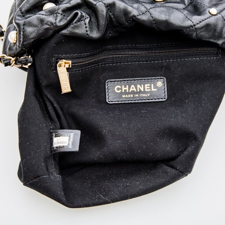 Chanel Black Lambskin Bucket Drawstring Pearl Small Shoulder Bag SS