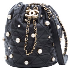 Chanel Black Lambskin Bucket Drawstring Pearl Small Shoulder Bag SS 2021