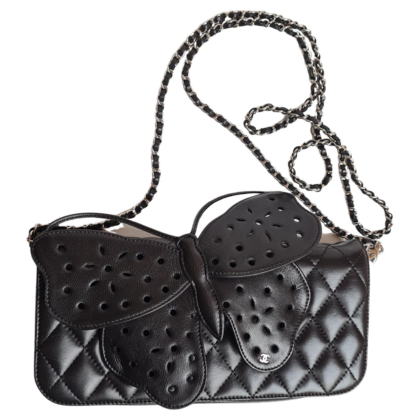 Chanel Black Lambskin Butterfly Wallet on Chain