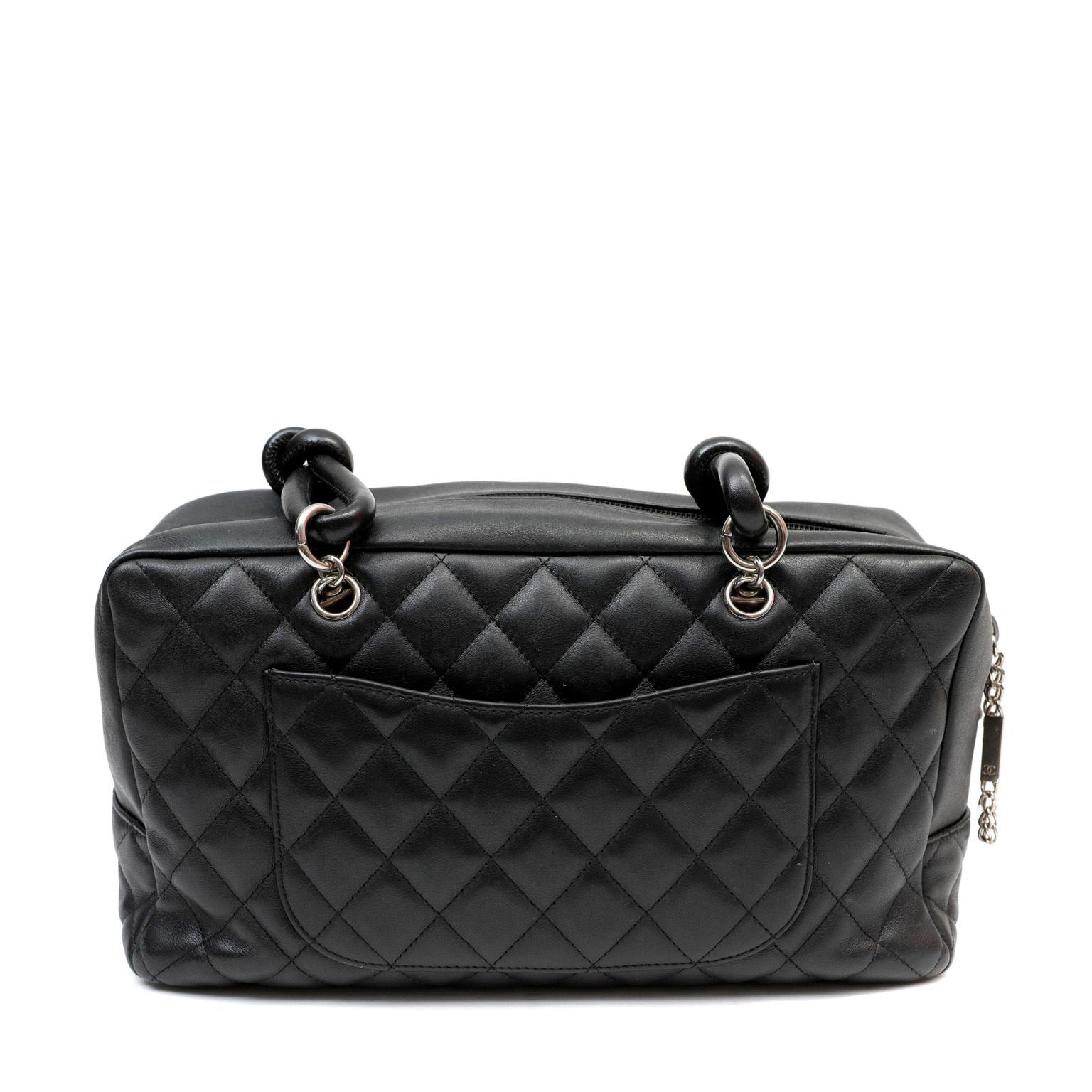 Chanel Black Lambskin Cambon Ligne Bowler Bag In Good Condition In Palm Beach, FL