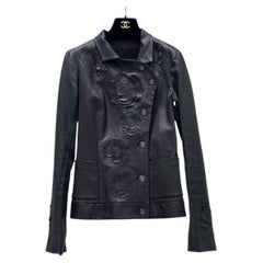 Chanel Black Lambskin Camellia Métiers d’art 2008/09 Jacket FR 36