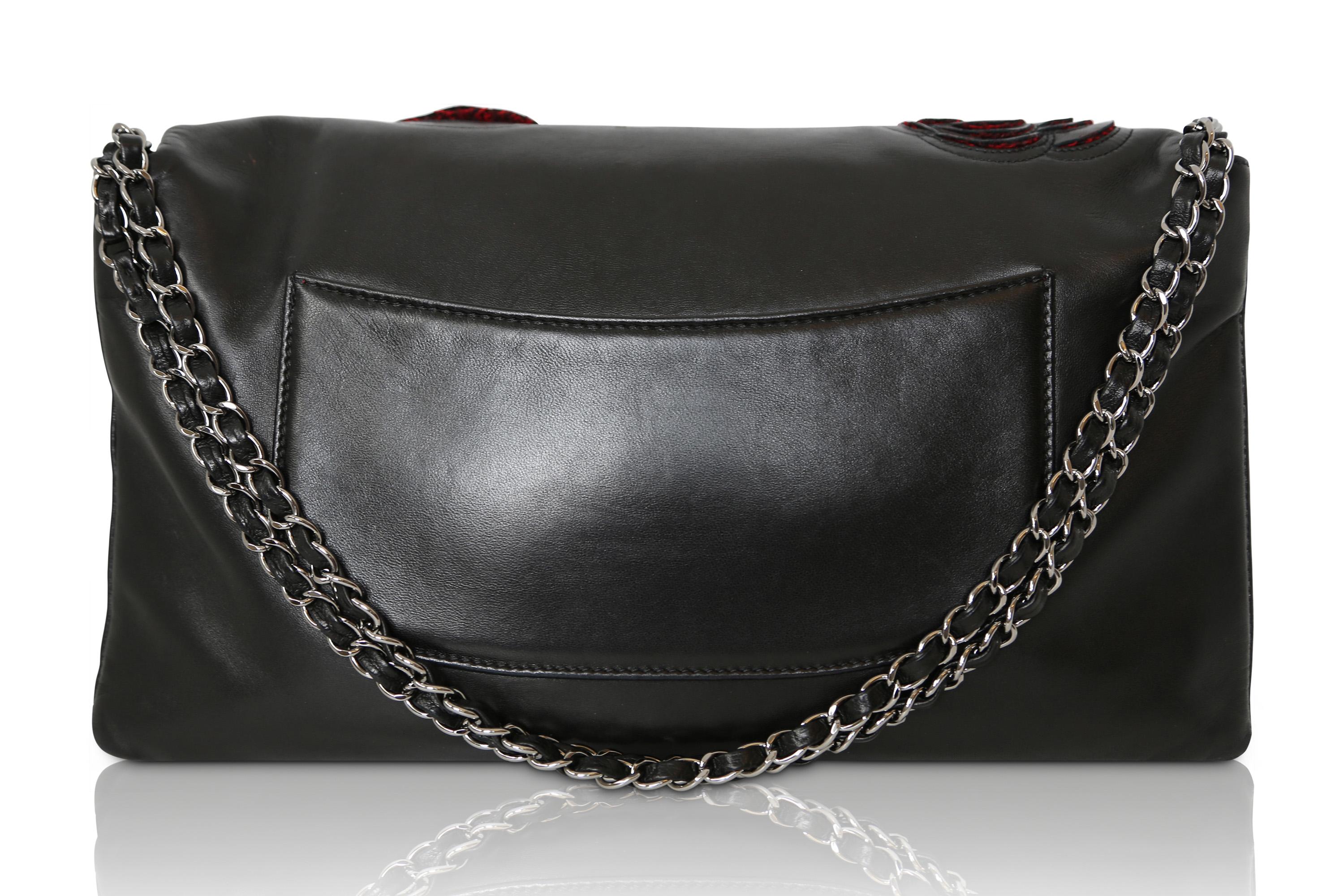 Chanel Black Lambskin Camellia Runway Flap Bag In Good Condition For Sale In London, GB