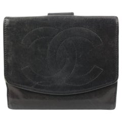 Chanel pelle di agnello nera CC Logo Portamonete Portafoglio Cambio 17ck31s