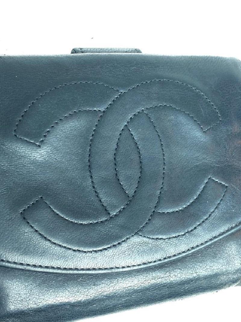 Women's Chanel Black Lambskin CC Logo Compact Wallet Coin Purse 855900