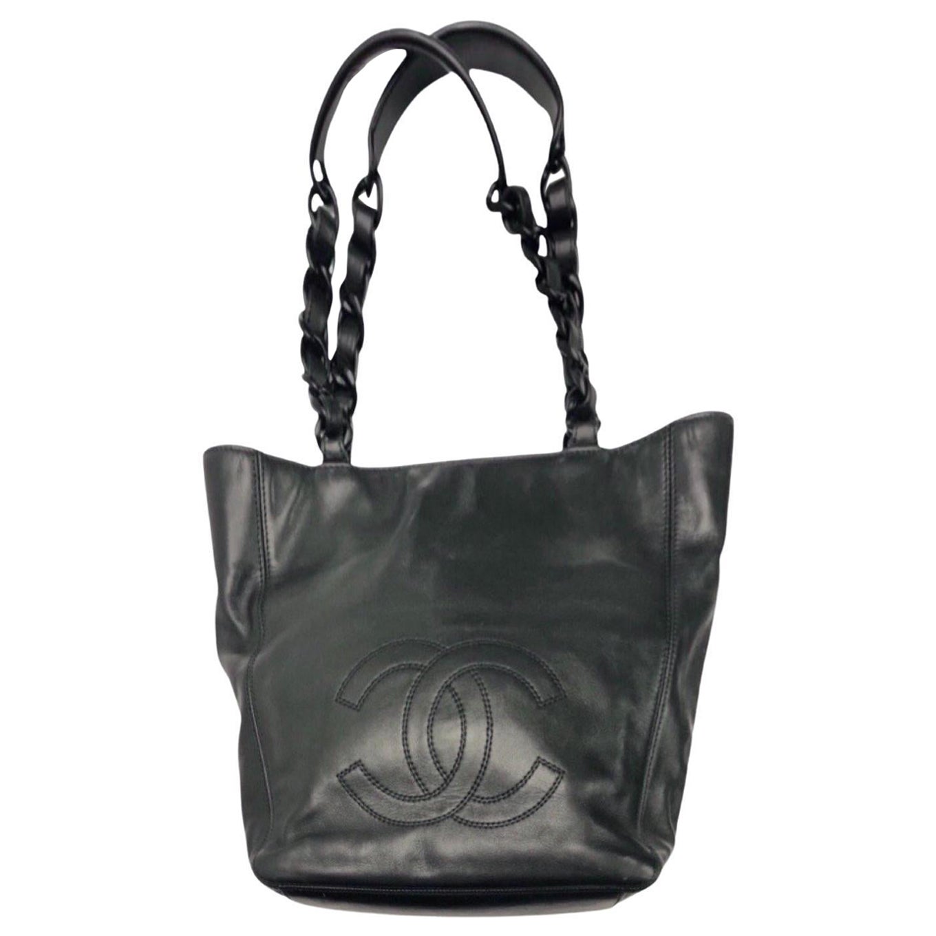 Chanel Black Lambskin "CC" Vinyl Handle Tote Bag